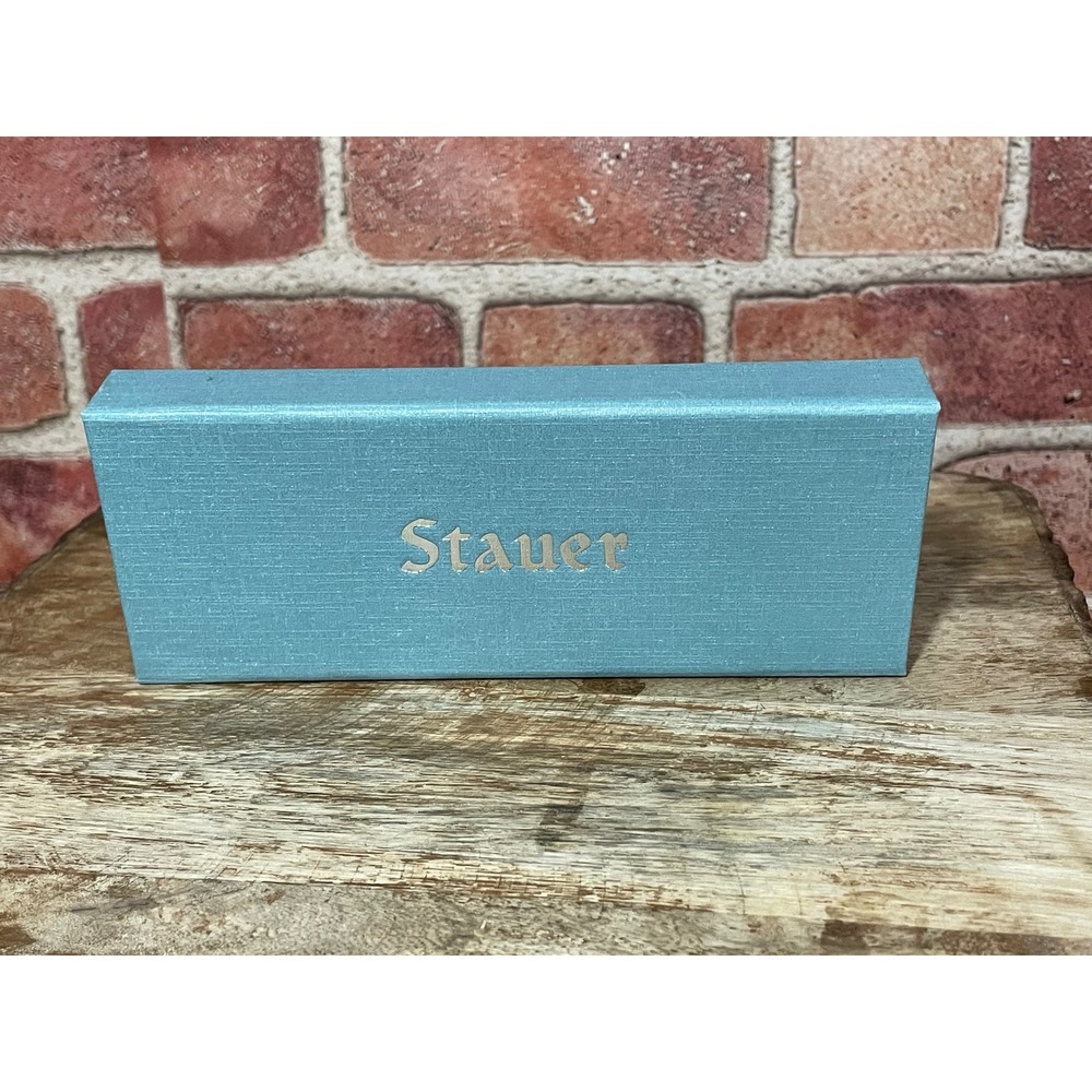Stauer Metropolitan Gold Tone Watch Roman Numeral Date Black Leather Strap Box